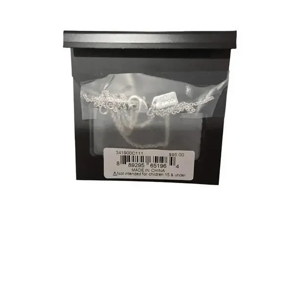 NWT Coach Quilted C Tag Pendant Silver Necklace 16 in with 2 in extender - Picture 3 of 3